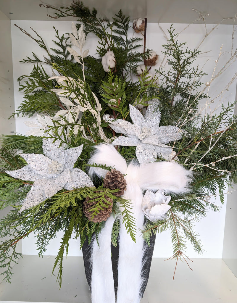 Snowy White Cotton Holiday Planter (Insert only) - Beaudry Flowers