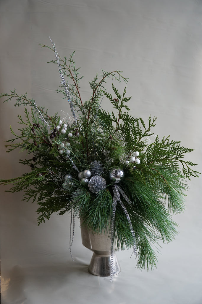 The Pearly Silver Holiday Centrepiece - Beaudry Flowers