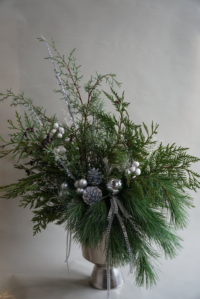 The Pearly Silver Holiday Centrepiece - Beaudry Flowers