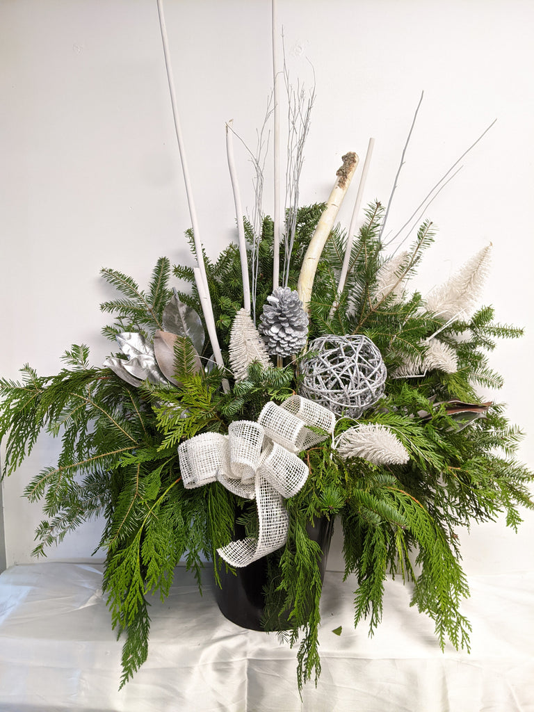 White & Silver Holiday Planter Insert - Beaudry Flowers