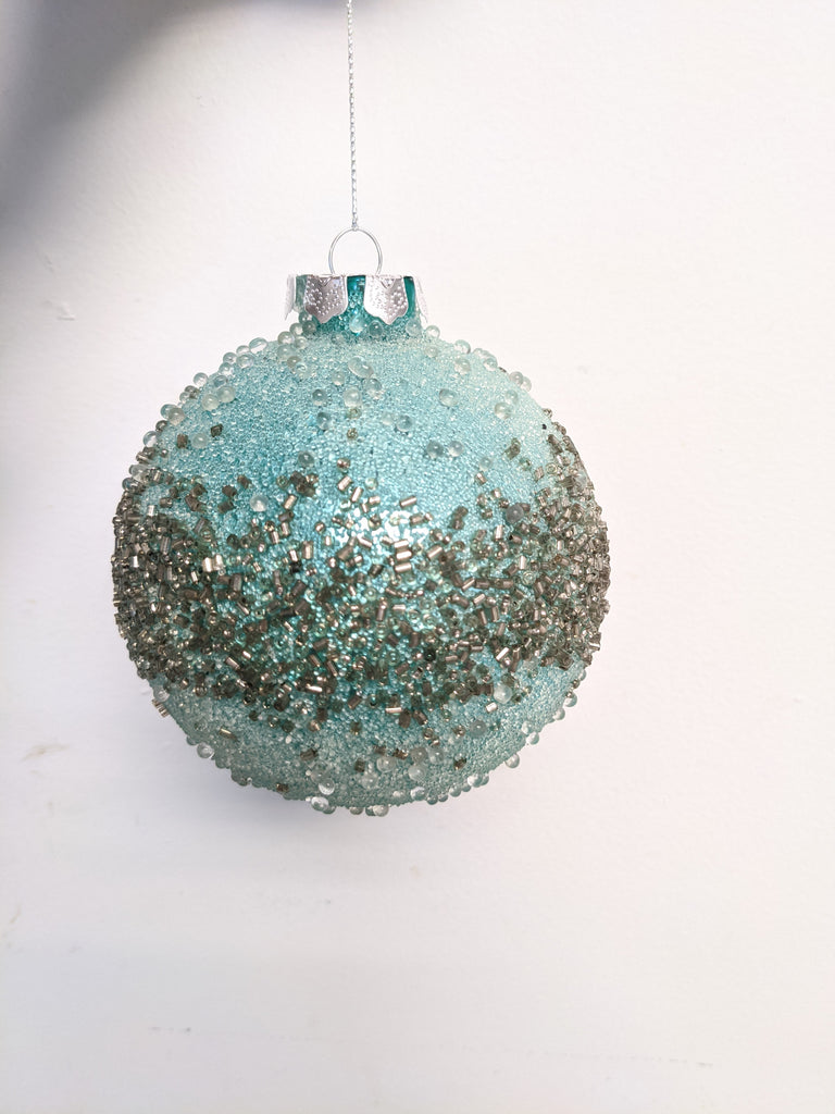 100mm Aqua Glass Beaded Ornament - Beaudry Flowers