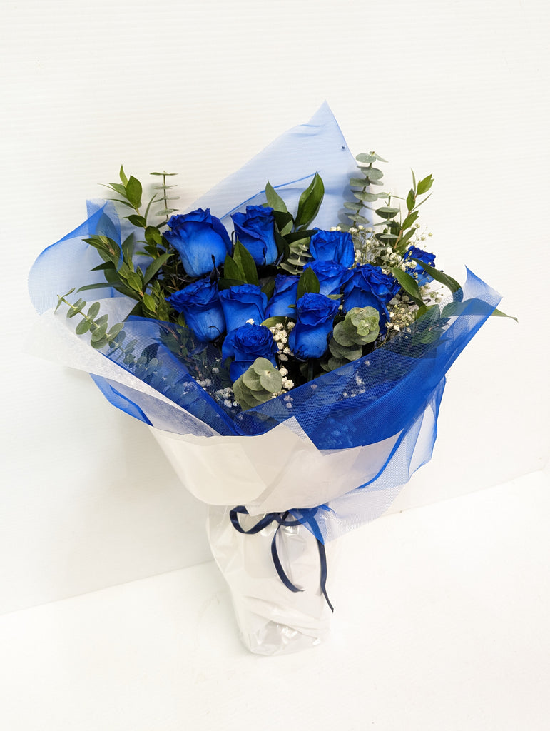 Royal Blue Dozen Rose Hand-Tied Bouquet - Beaudry Flowers